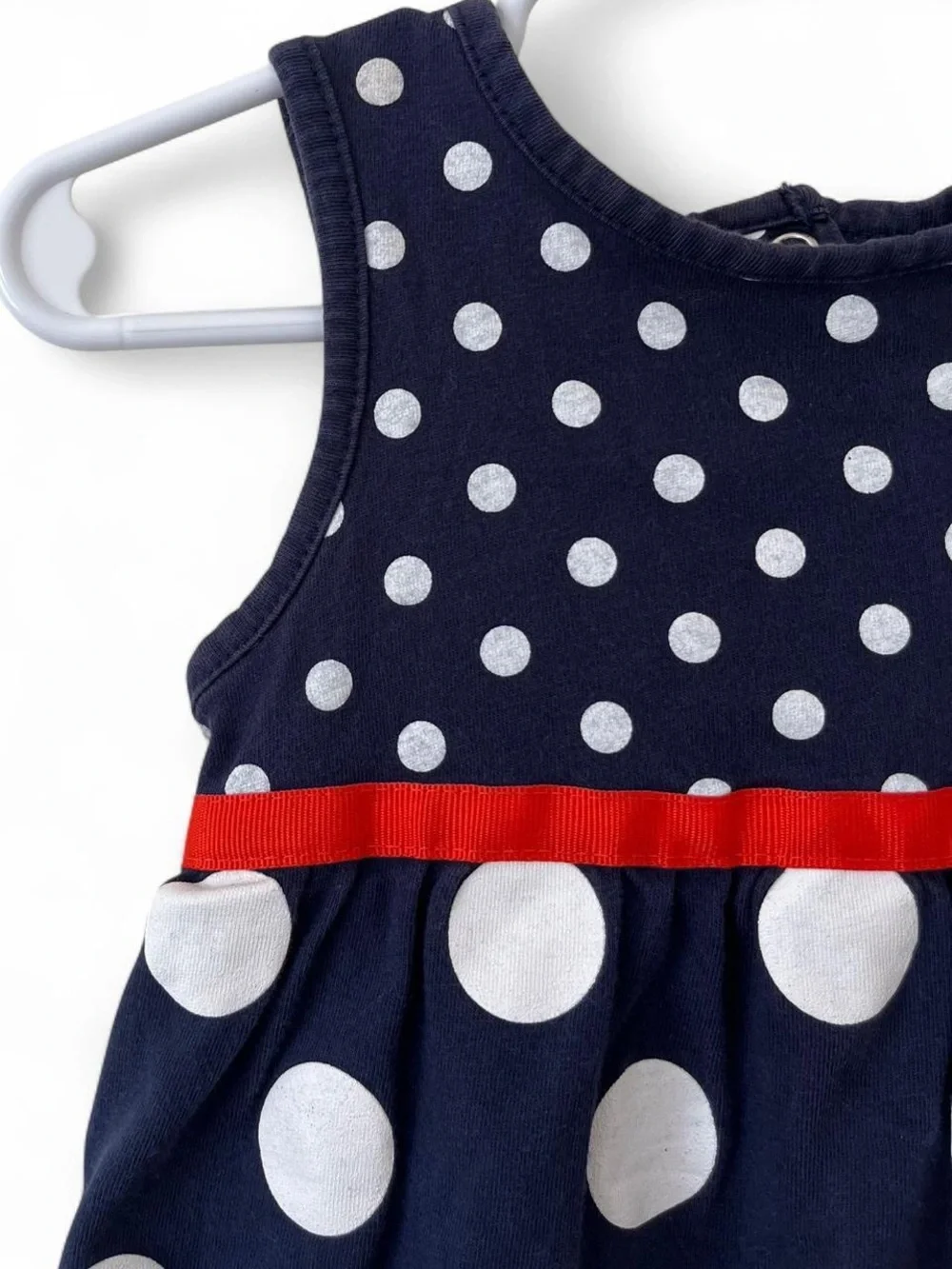 18M Bubble Romper Sunsuit Carters Girls Navy Blue White Polka Dot Red Sash Bow